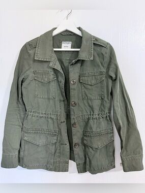 100% COTTON Women’s Old Navy green cinched-waist green jacket • Women’s size XS